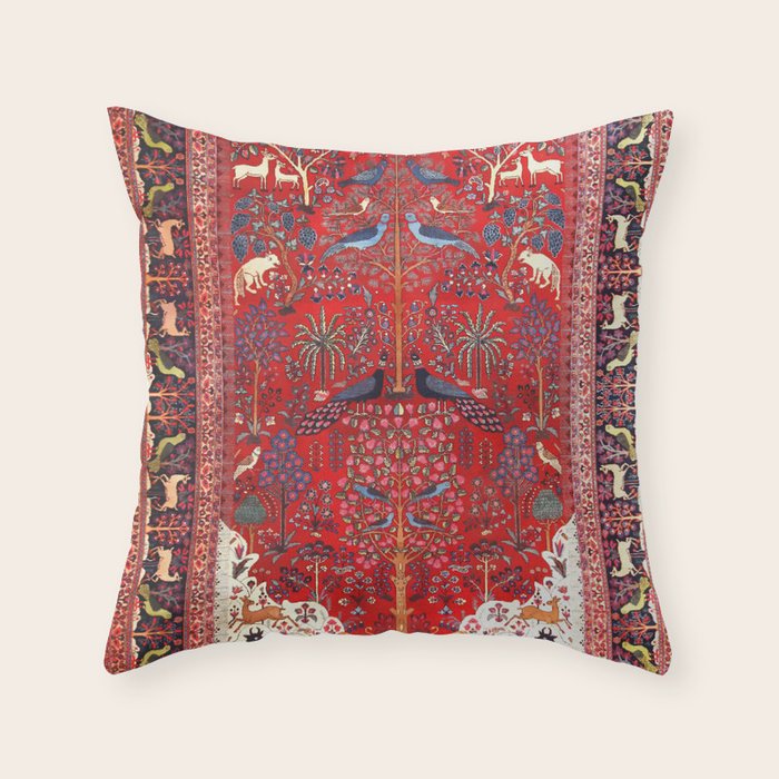 Tree of Life Beautiful Flower Garden Persian Khorassan Rug Print Throw Pillow Gallery Image 6