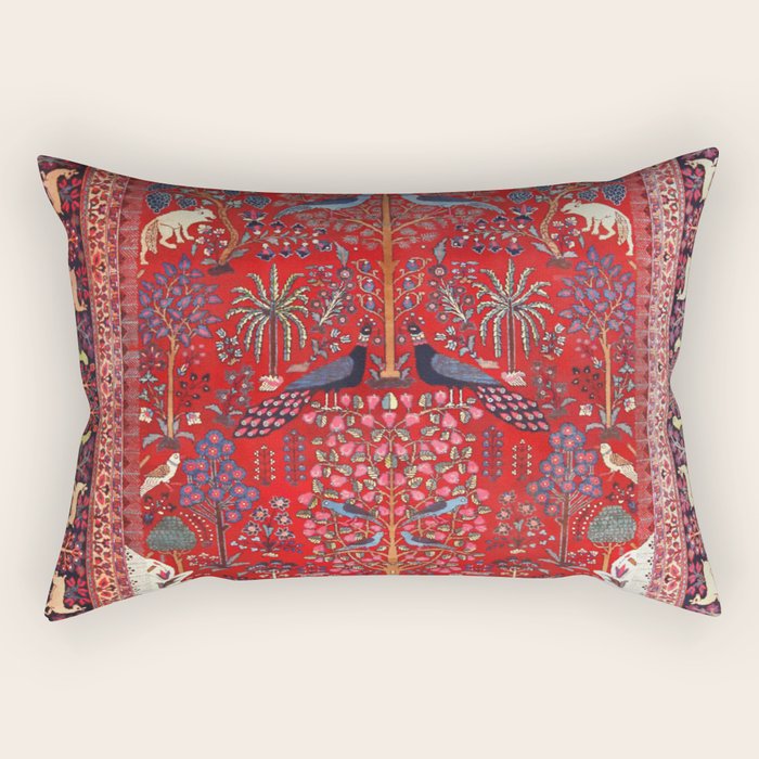 Tree of Life Beautiful Flower Garden Persian Khorassan Rug Print Rectangular Pillow Gallery Image 1