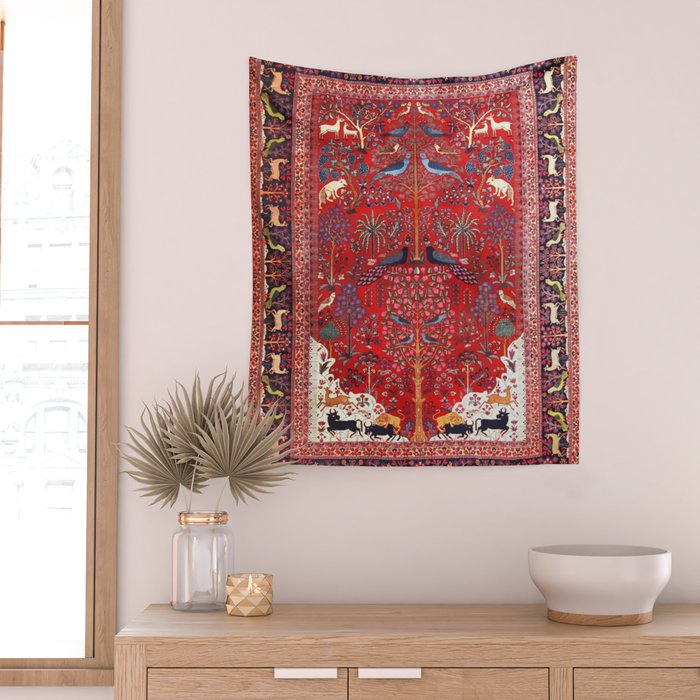 Tree of Life Beautiful Flower Garden Persian Khorassan Rug Print Wall Tapestry Gallery Image 2