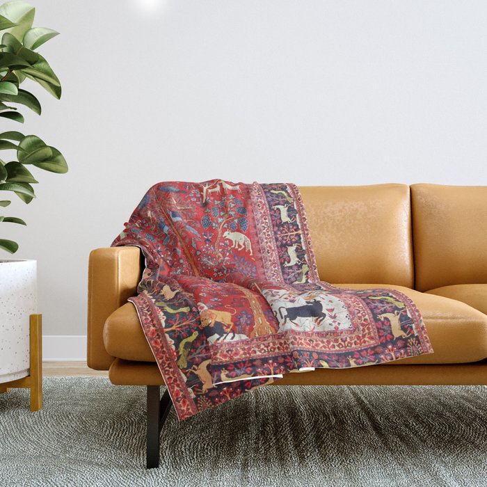 Tree of Life Beautiful Flower Garden Persian Khorassan Rug Print Throw Blanket Gallery Image 1