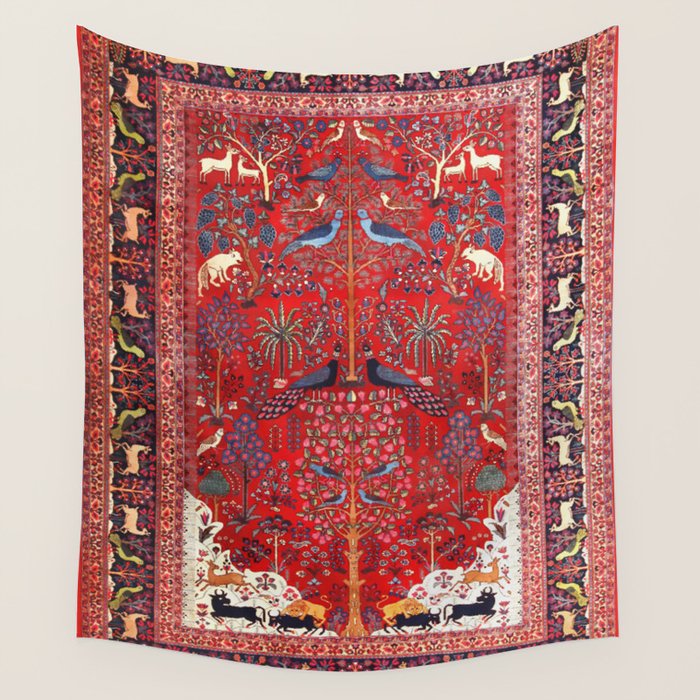 Tree of Life Beautiful Flower Garden Persian Khorassan Rug Print Wall Tapestry Gallery Image 1