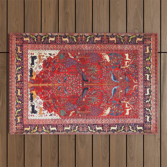 Tree of Life Beautiful Flower Garden Persian Khorassan Rug Print Outdoor Rug Gallery Image 1