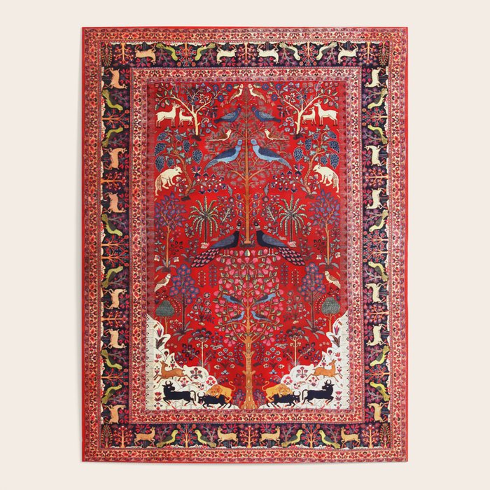 Tree of Life Beautiful Flower Garden Persian Khorassan Rug Print Poster Gallery Image 1