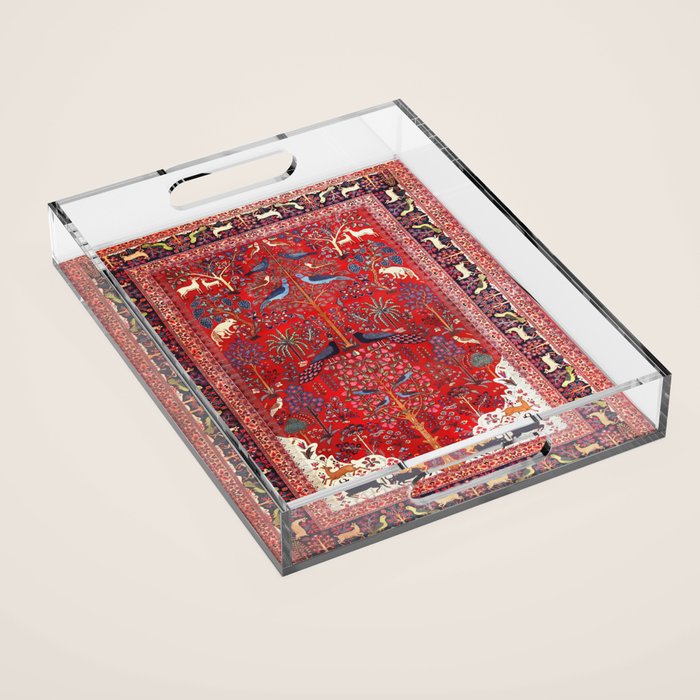 Tree of Life Beautiful Flower Garden Persian Khorassan Rug Print Acrylic Tray Gallery Image 1