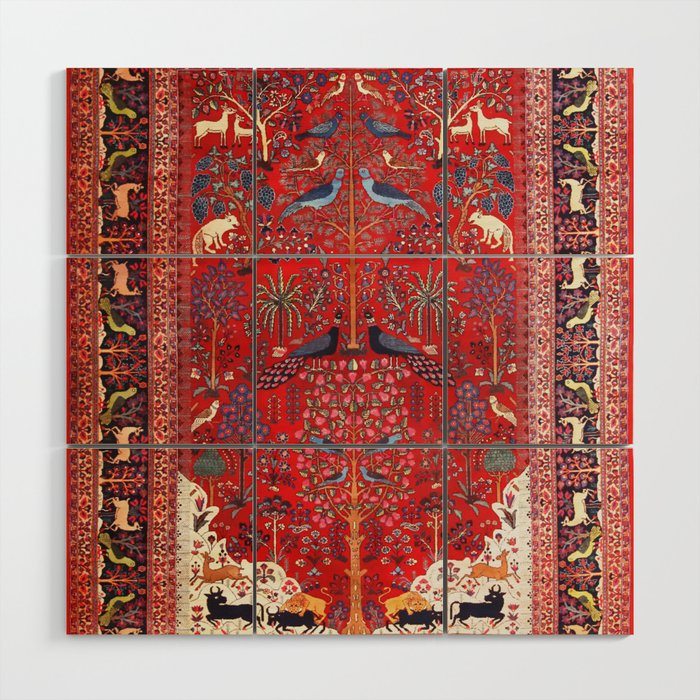 Tree of Life Beautiful Flower Garden Persian Khorassan Rug Print Wood Wall Art Gallery Image 1