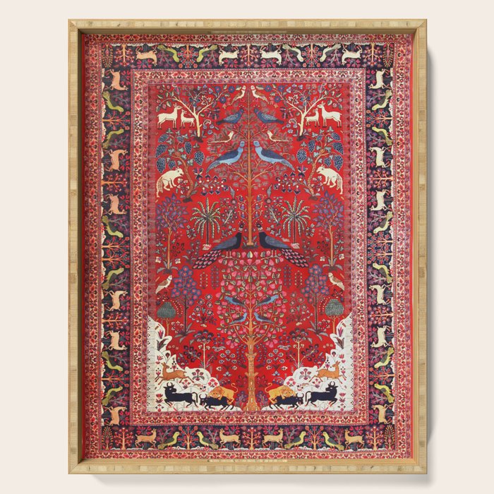 Tree of Life Beautiful Flower Garden Persian Khorassan Rug Print Serving Tray Gallery Image 1