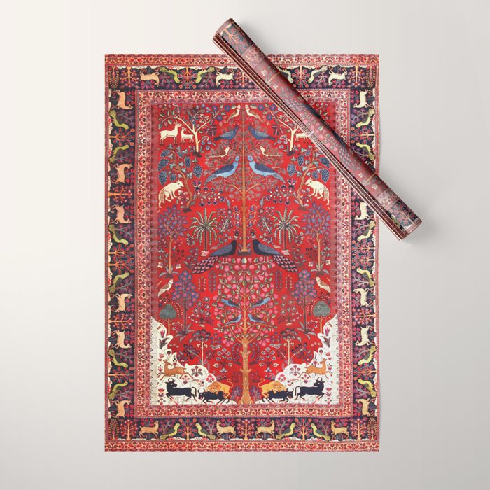 Tree of Life Beautiful Flower Garden Persian Khorassan Rug Print Wrapping Paper Gallery Image 1