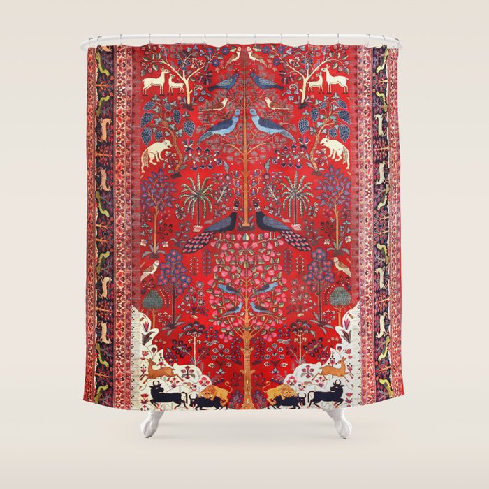 Tree of Life Beautiful Flower Garden Persian Khorassan Rug Print Shower Curtain Gallery Image 1