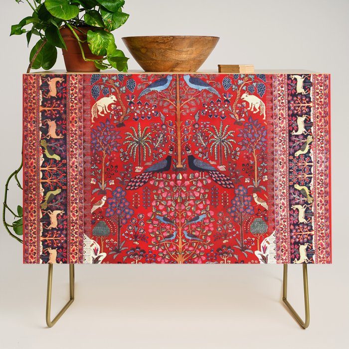 Tree of Life Beautiful Flower Garden Persian Khorassan Rug Print Credenza Gallery Image 1