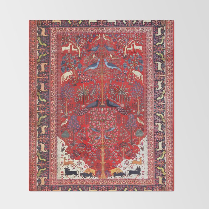 Tree of Life Beautiful Flower Garden Persian Khorassan Rug Print Throw Blanket Gallery Image 2