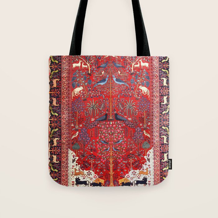Tree of Life Beautiful Flower Garden Persian Khorassan Rug Print Tote Bag Gallery Image 1