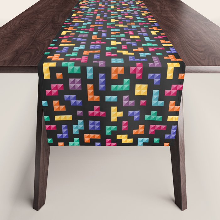 Tetris bricks jewel tones on black pattern Table Runner Gallery Image 1