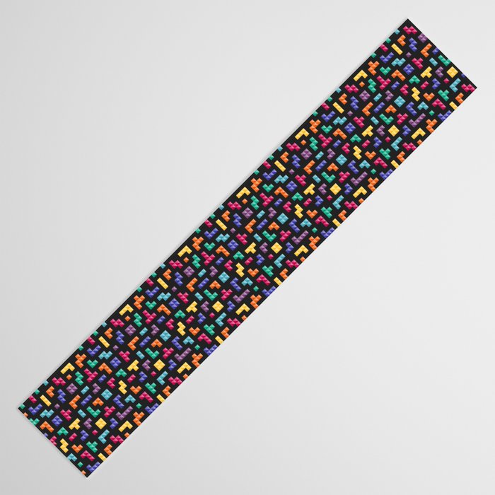 Tetris bricks jewel tones on black pattern Table Runner Gallery Image 3