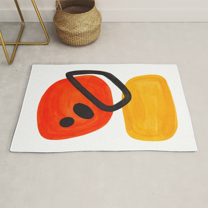 Midcentury Modern Colorful Abstract Pop Art Space Age Fun Bright Orange Yellow Colors Minimalist Rug Gallery Image 1