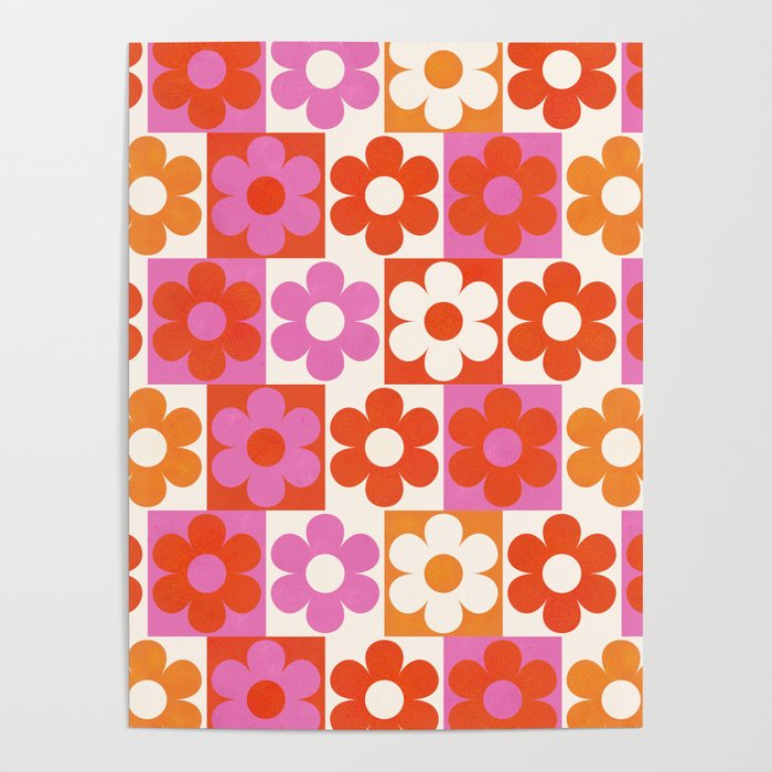 Pink and Orange Retro Daisies Poster Gallery Image 4
