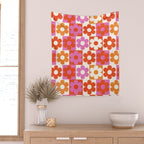 Pink and Orange Retro Daisies Wall Tapestry Gallery Image 2