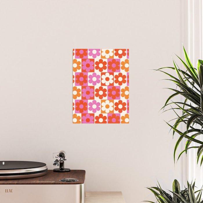 Pink and Orange Retro Daisies Poster Gallery Image 2