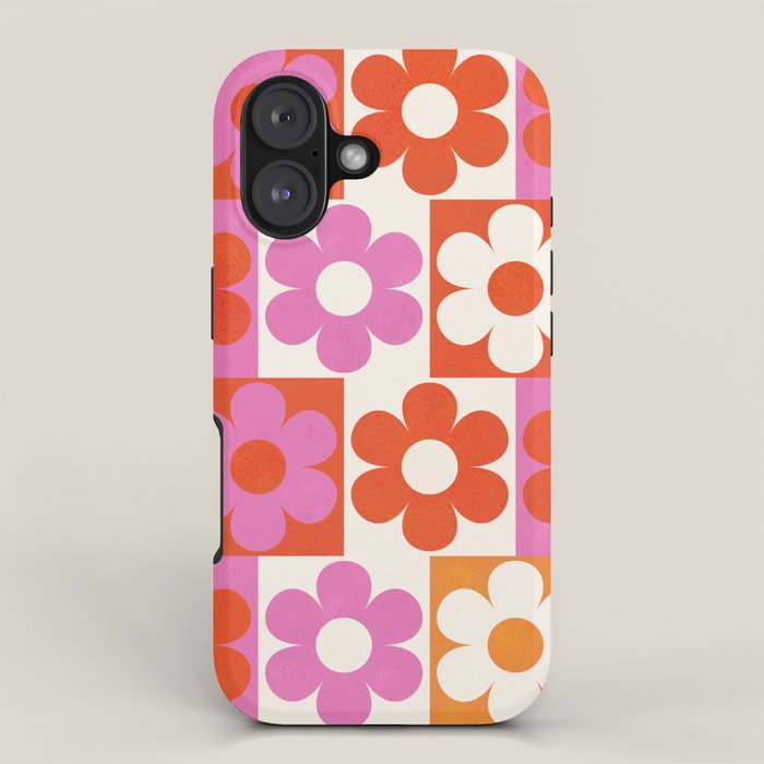 Pink and Orange Retro Daisies iPhone Case Gallery Image 1