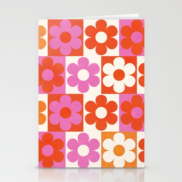 Pink and Orange Retro Daisies Stationery Card Gallery Image 2