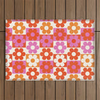 Pink and Orange Retro Daisies Outdoor Rug Gallery Image 1