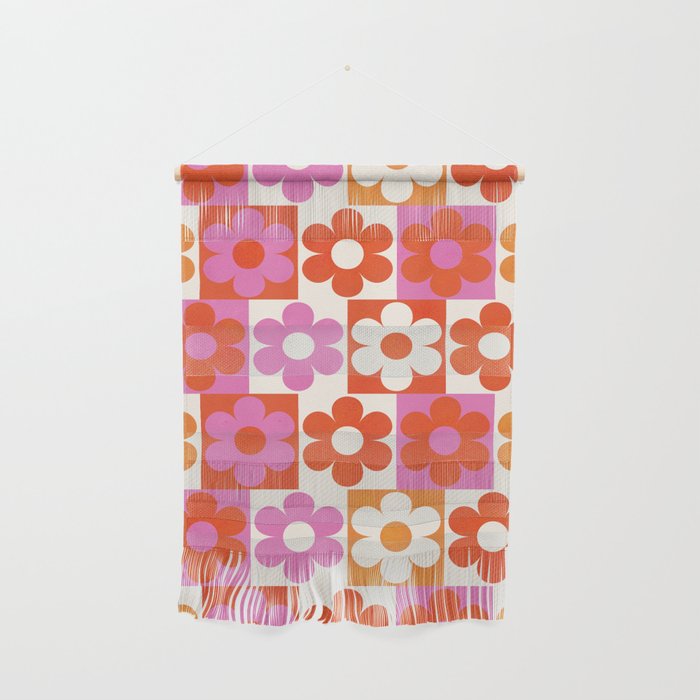 Pink and Orange Retro Daisies Wall Hanging Gallery Image 1