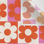 Pink and Orange Retro Daisies Wall Tapestry Gallery Image 3