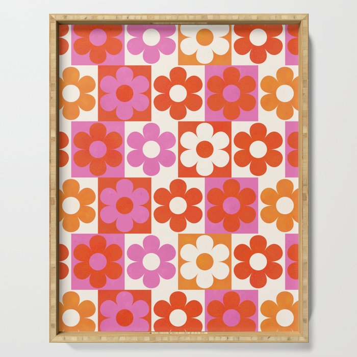 Pink and Orange Retro Daisies Serving Tray Gallery Image 1