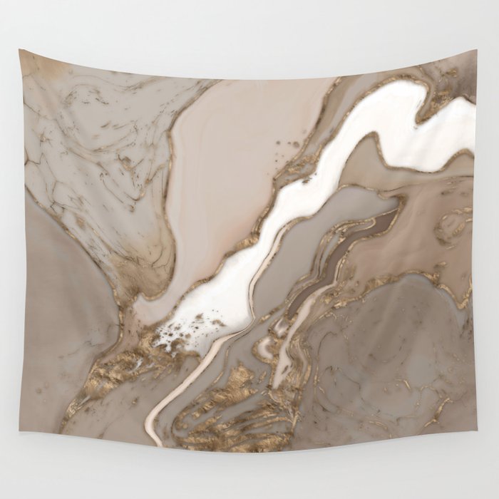Taupe marble and gold abstract Wall Tapestry Gallery Image 1