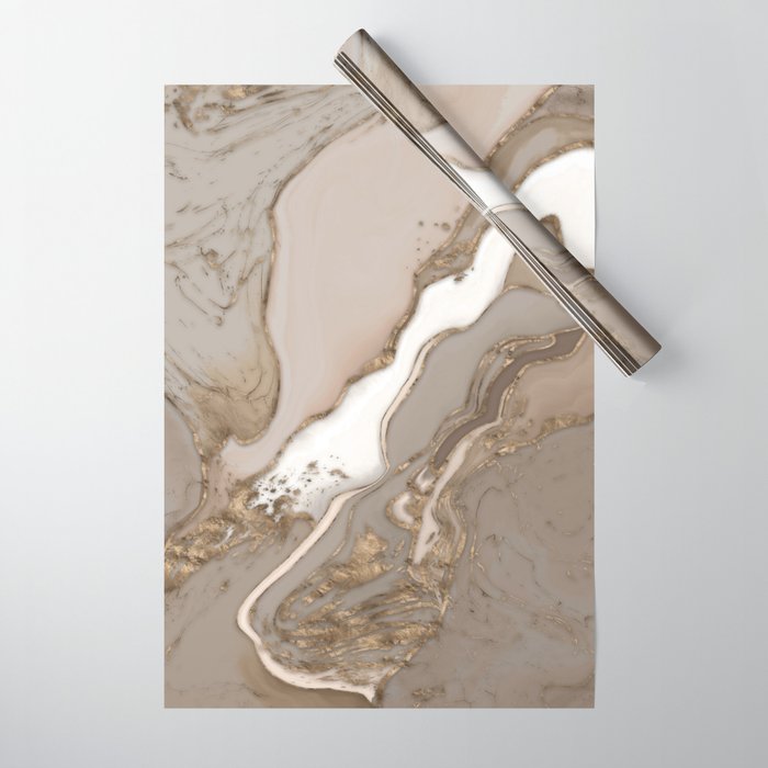Taupe marble and gold abstract Wrapping Paper Gallery Image 1