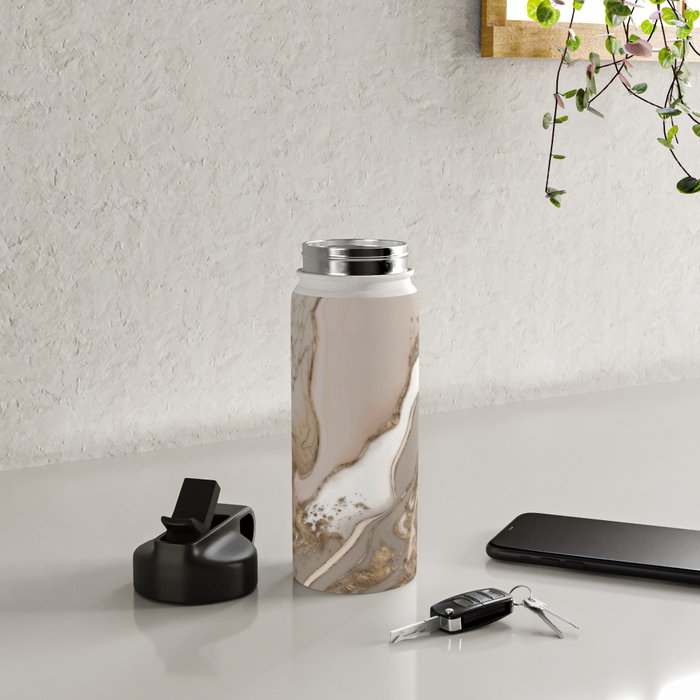 Taupe marble and gold abstract Water Bottle Gallery Image 4