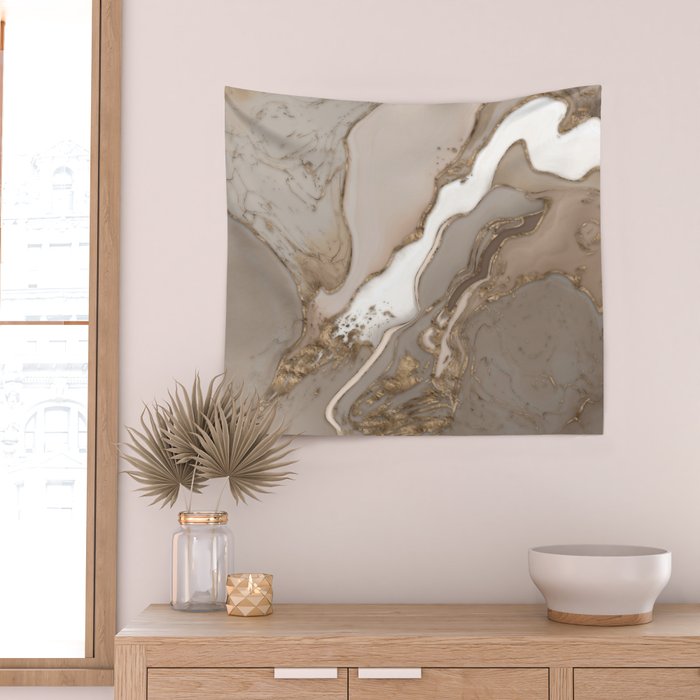 Taupe marble and gold abstract Wall Tapestry Gallery Image 2