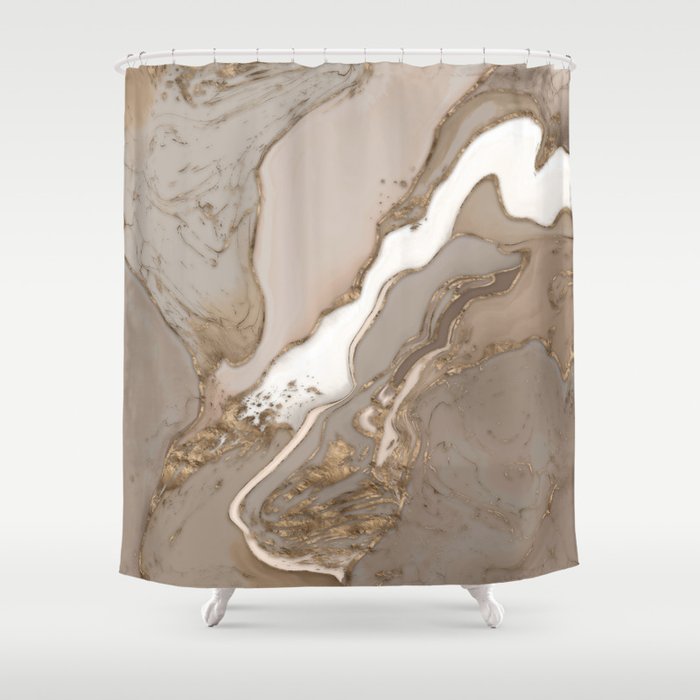 Taupe marble and gold abstract Shower Curtain Gallery Image 1
