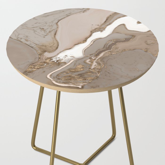 Taupe marble and gold abstract Side Table Gallery Image 2