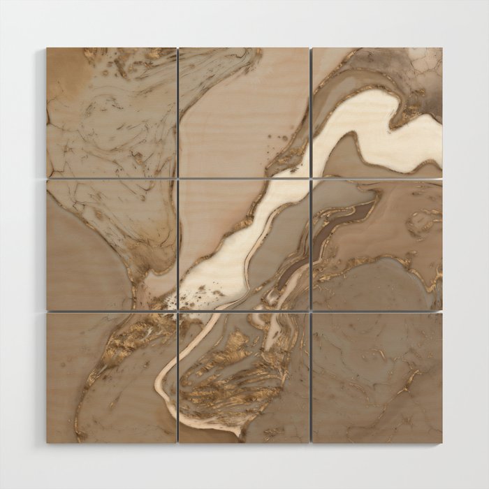 Taupe marble and gold abstract Wood Wall Art Gallery Image 1