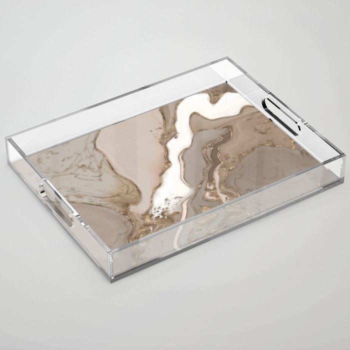 Taupe marble and gold abstract Acrylic Tray Gallery Image 1