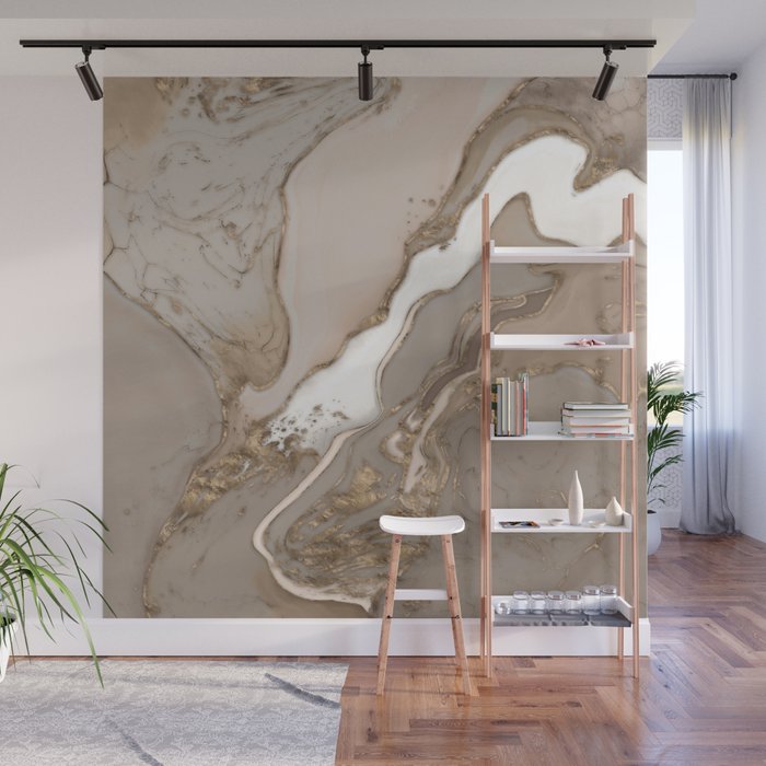 Taupe marble and gold abstract Wall Mural Gallery Image 1