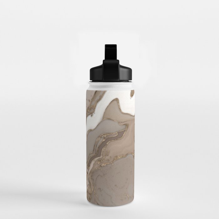 Taupe marble and gold abstract Water Bottle Gallery Image 2