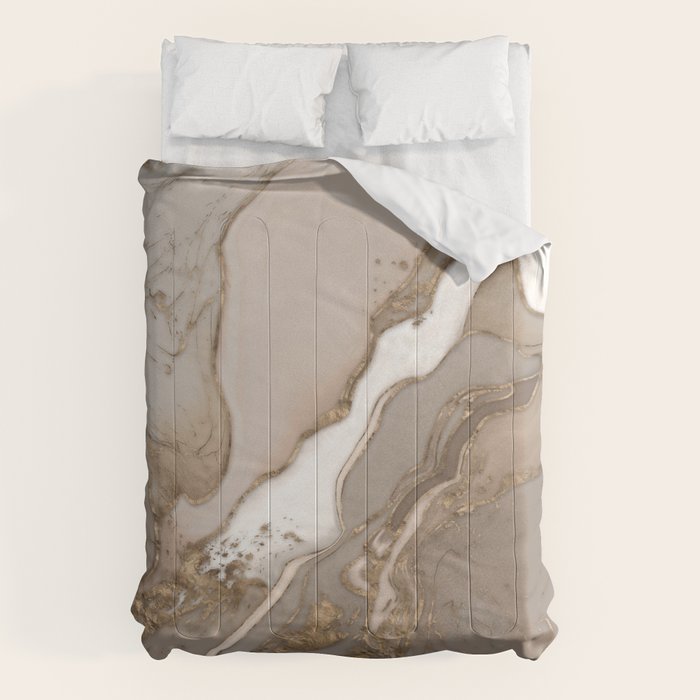 Taupe marble and gold abstract Comforter Gallery Image 1