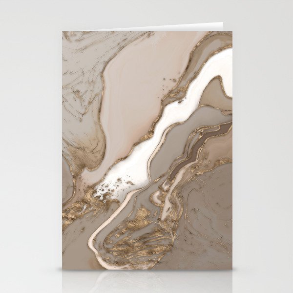 Taupe marble and gold abstract Stationery Card