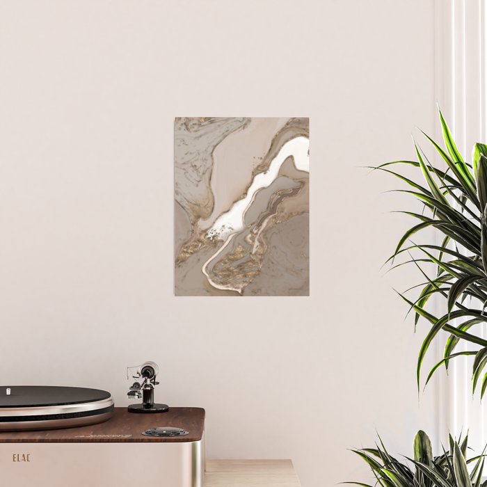 Taupe marble and gold abstract Poster Gallery Image 2