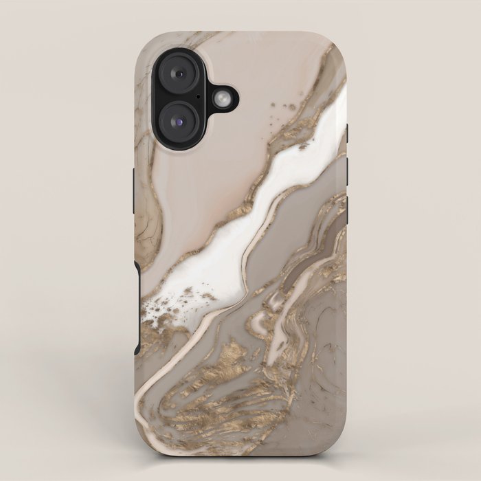 Taupe marble and gold abstract iPhone Case Gallery Image 1