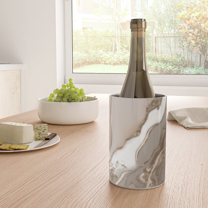 Taupe marble and gold abstract Wine Chiller Gallery Image 4