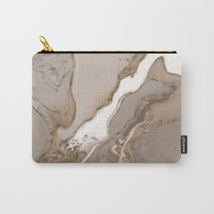 Taupe marble and gold abstract Carry All Pouch Gallery Image 1