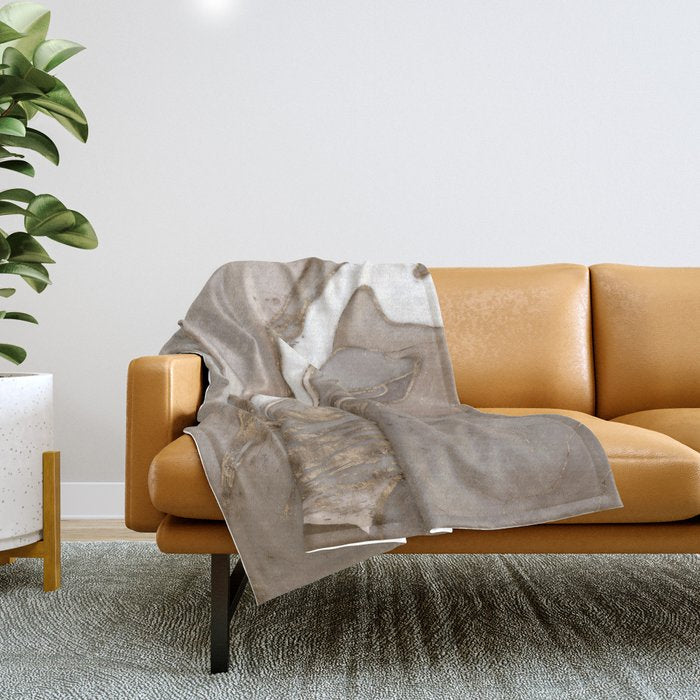 Taupe marble and gold abstract Throw Blanket Gallery Image 1