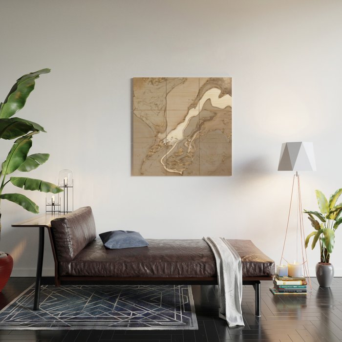 Taupe marble and gold abstract Wood Wall Art Gallery Image 2