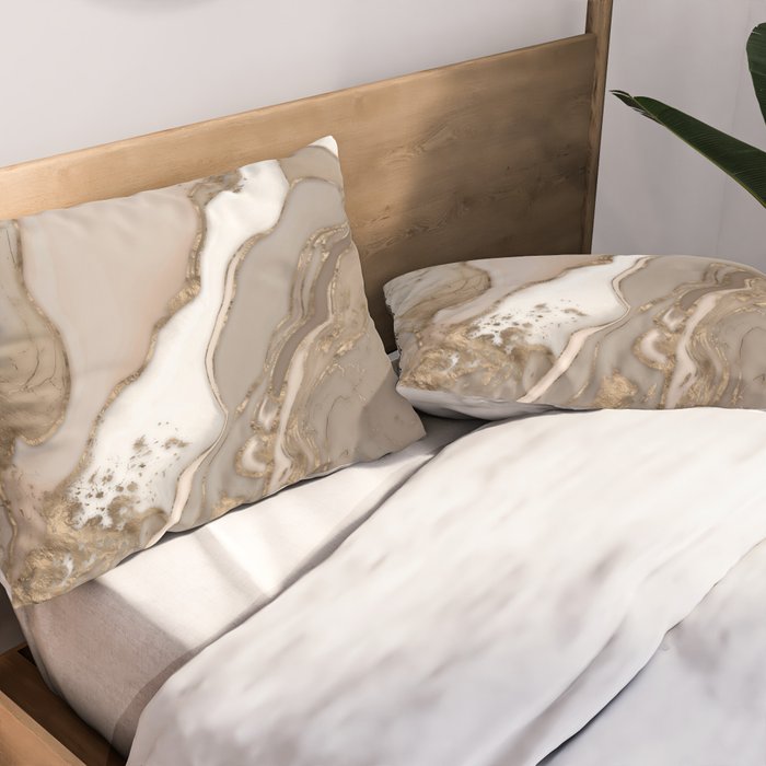 Taupe marble and gold abstract Pillow Sham Gallery Image 2