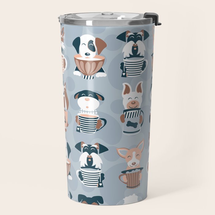 Doggie Coffee and Tea Time I // blue grey Travel Mug Gallery Image 2