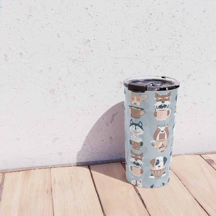 Doggie Coffee and Tea Time I // blue grey Travel Mug Gallery Image 4