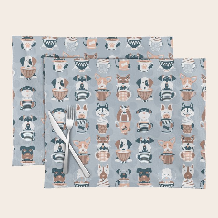 Doggie Coffee and Tea Time I // blue grey Placemat Gallery Image 1