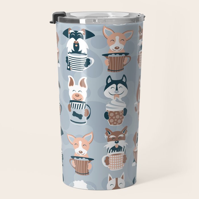 Doggie Coffee and Tea Time I // blue grey Travel Mug Gallery Image 3